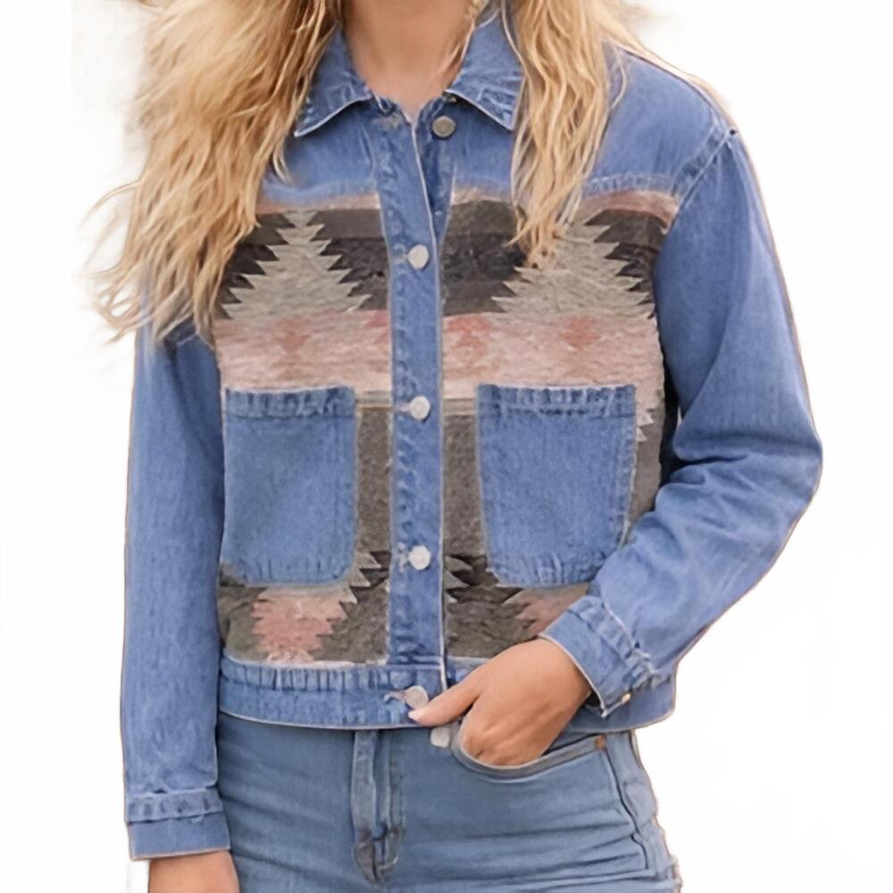 NEW MISS SPARKLING only in the west denim jacket in pink grey